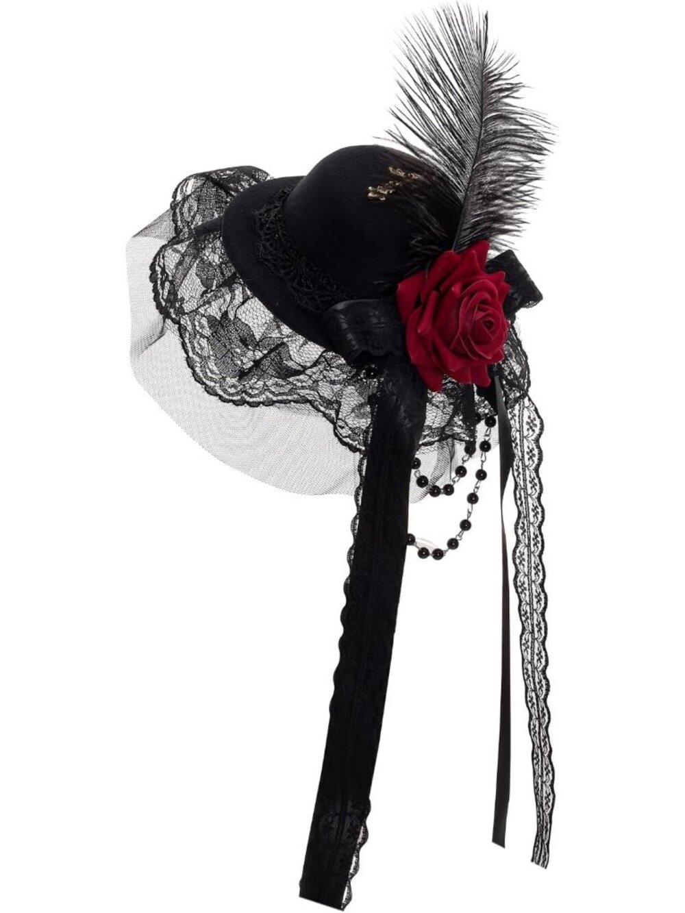🎃Women's Black Flower Steampunk Mini Bowler Hat Halloween Lace Costume Hats